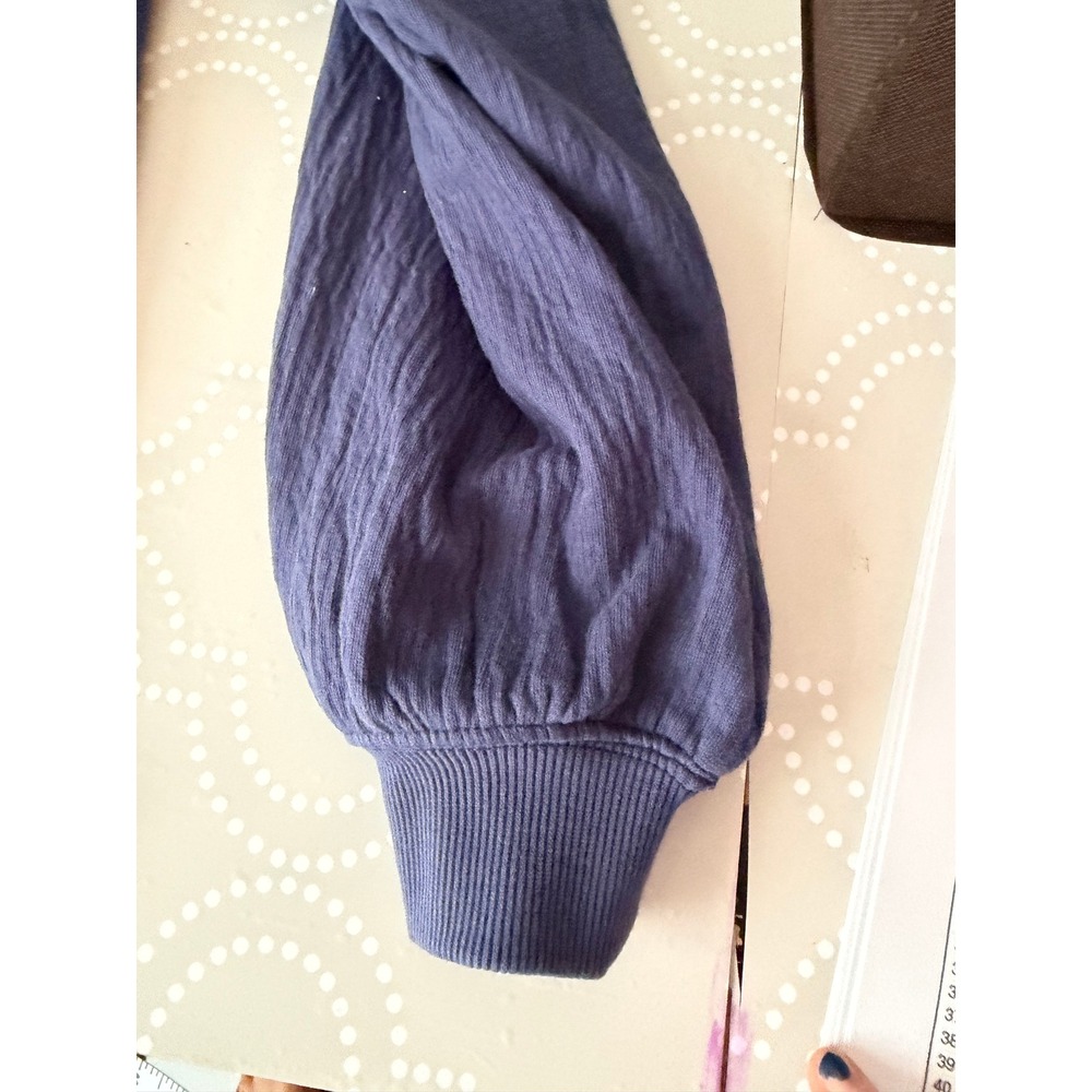 Aerie Textured Gauze Sweatshirt Split Neck Tassel Tie Navy Blue XXS NWT - Picture 11 of 12